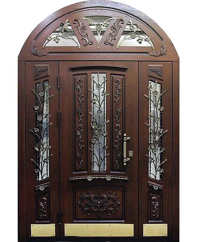 Массив дерева Арочная парадная дверь с ковкой MV-1
